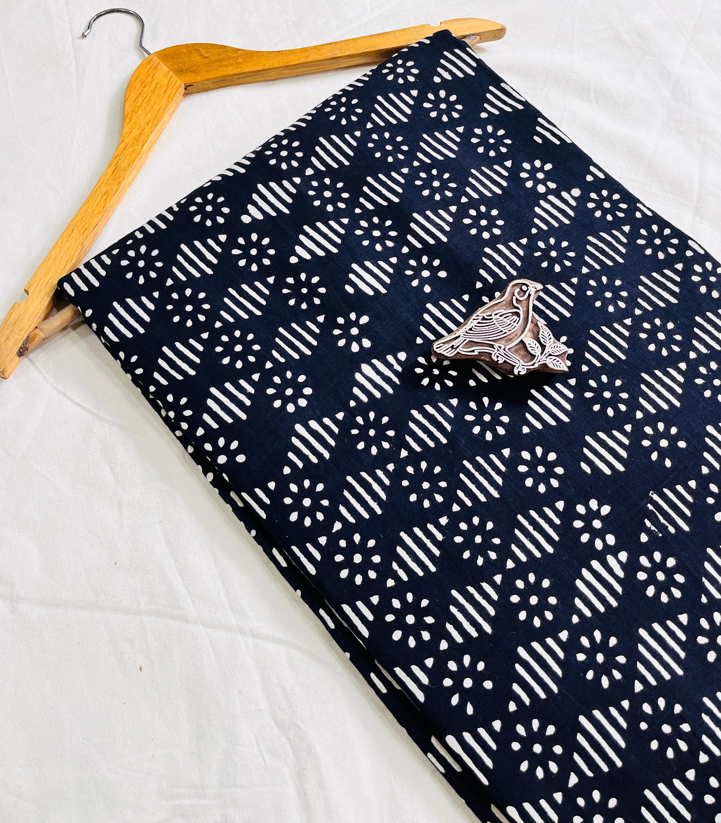 Indigo butti Dabu handblock printed cotton fabric, artisan-made pure cotton wholesale textile
